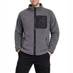 <b>Men's</b> High Quality Dark Green Color Oversize Sherpa <b>Jackets</b> With Printed Logo Stand Collar Zipper Style Sherpa Fleece <b>Jackets</b> - Product Image 1