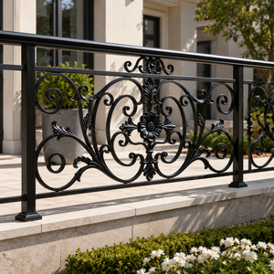 Rampe de jardin en fer forgé noir de luxe, balustrade décorative en métal, clôture de balcon et de terrasse, design décoratif extérieur - Product Image 1