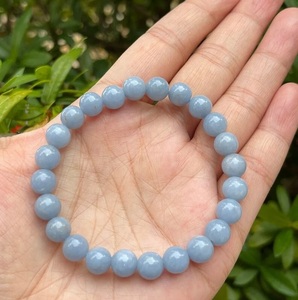 Chakralume Natural Blue Angelite Beaded <b>Bracelet</b> for <b>Healing</b> Reiki Energy Jewelry Unisex Gift From Rajasthan 8mm Wholesale - Product Image 6