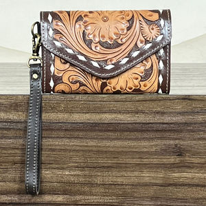 Latest Western Genuine Cow Leather Tooled Floral <b>Wristlet</b> Wallet Cowgirl Luxury Clutch Card & Cash Holder Perfect for Travel - Product Image 5