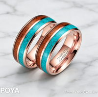 Anillo de Carburo de Tungsteno con Incrustaciones de Madera y Turquesa, Anillo de Boda Cómodo con Forma de Cúpula para Hombre y Mujer, Joyería Natural al por Mayor