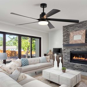 Modern 65-Inch <b>Black</b> LED <b>Ceiling</b> <b>Fan</b> with Light 5 Blade Quiet Design Dimmable Remote Control for Living Room - Product Image 1