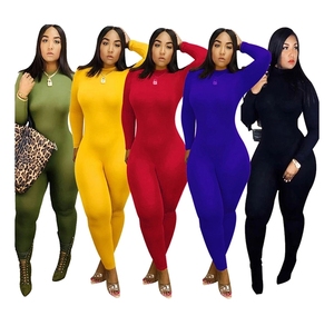 Combinaison pour femme jaune à col roulé, manches longues, taille haute, coupe ajustée, longueur intégrale, en spandex et polyester respirant, toutes saisons - Product Image 6