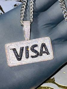 Collier pendentif rectangulaire en moissanite avec breloque lettre glacée, bijou en strass ton argent - Product Image 1
