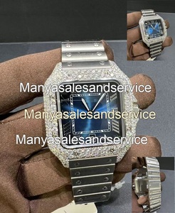 Boîtier de montre carré en or blanc VVS serti de diamants Moissanite, cadran en verre, acier inoxydable, résistant à l'eau 10 bars, bracelet à fermoir - Product Image 4