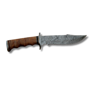 Couteau Bowie artisanal en acier Damas d'A&M ENTERPRISES, avec étui en cuir, manche robuste, pour la survie, le camping et les usages professionnels. - Product Image 1