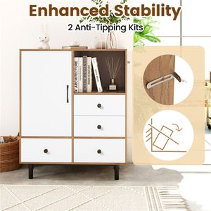 Credenza Moderna Stile Mid-Century con 4 Cassetti, Mobile Buffet Ecologico in Vetro Naturale per Sala da Pranzo e Soggiorno - Product Image 4