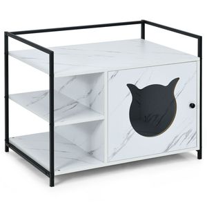 Mesa Auxiliar de Lujo de 2 Niveles para Sala de Estar, Estante de Almacenamiento de Gran Capacidad, Caja de Arena para Gatos de Madera y PC, Casa para Gatos Económica y Elegante - Product Image 3