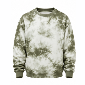 Sweat-shirt léger en molleton bouclette à col rond, motif tie-dye ondulé, fabrication sous marque privée, mode confortable, streetwear décontracté - Product Image 1