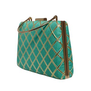 Bolso de Mano de Alta Calidad para Fiesta, Bordado en Tela Gota Patti Turquesa, Diseño Artesanal - Product Image 2