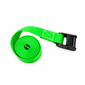 Sangle de fixation moto en polyester 25 mm (1 pouce) verte, 300 kg, sans crochet, certifiée CE, boucle à came, meilleur prix - Product Image 1