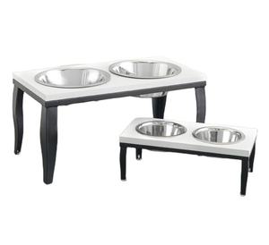 Marco de madera con acabado negro de diseño de lujo con cuenco de acero inoxidable para alimentación de alimentos y agua para mascotas - Product Image 1