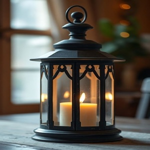Luxurious Modern Black Metal Glass <b>Lantern</b> <b>Candle</b> Holder with Handle Decorative Indoor Outdoor Lamp - Product Image 2