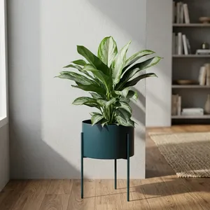 Macetero Metálico Azul Marino Moderno con Soporte Alto, Maceta Minimalista para Interiores y Exteriores, para Hogar, Jardín, Balcón, Patio Contemporáneos - Product Image 4