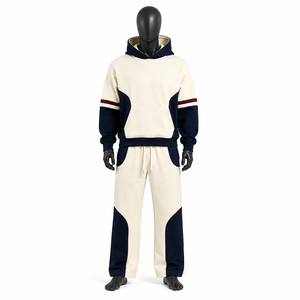 Ensemble de survêtement à capuche pour homme avec blocs de couleur, manches longues, pantalon de jogging à cordon, tenue décontractée d'automne, 100 % coton - Product Image 6