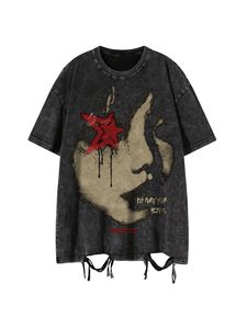 เสื้อยืดโอเวอร์ไซส์ลายกราฟิกสไตล์สตรีทแวร์ วินเทจ ย้อมสีแบบแอซิดวอช แบบสั่งทำได้ ไซส์พลัส สำหรับผู้ชาย เสื้อยืดเปล่าเนื้อหนา - Product Image 1