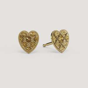 Quilted Heart Stud <b>Earrings</b> 8mm Push Back Minimalist Dainty Everyday Modern Customise <b>Fine</b> Jewelry 10K 14K 18K Solid Yellow Gold - Product Image 1