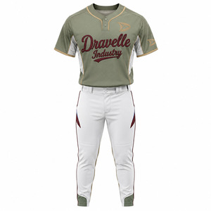 OEM Custom Sage Green Men's 2-Button Softball Baseball Jersey White Pants Set Low MOQ Private <b>Label</b> Team Uniform - Product Image 2
