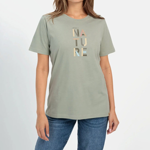 Camiseta de Manga Corta para Mujer, Cuello Redondo, Color Verde Menta, con Estampado Natural, Corte Regular Informal, 100% Algodón, Tejido Jersey Ecológico - Product Image 5