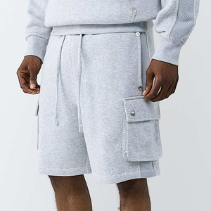 Shorts cargo pour homme, couleur unie, taille mi-haute, cordon de serrage, décontractés, en coton tricoté, style respirant avec poches - Product Image 6