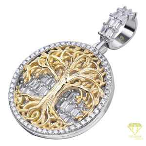 Iced Out <b>Tree</b> Pendant <b>Necklace</b> With Gold Finish and Premium Moissanite Stones 925 Sterling Silver Fashion Jewelry - Product Image 3