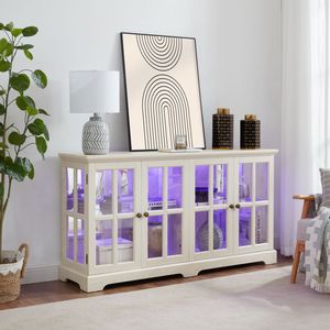 Vetrina Antica a Quattro Ante con LED e Ripiani in Vetro Regolabili, Design Vintage per Collezioni e Stoccaggio di Porcellana - Product Image 5