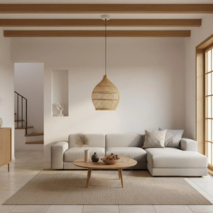 Handmade Bamboo Pendant Lamp with Woven Natural Rattan <b>Wicker</b> Lampshade Eco Friendly Ceiling Light OEM Supplier Vietnam - Product Image 2