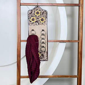 Nouveau porte-écharpe en cuir décoratif, fait à la main, avec plusieurs anneaux, organisateur suspendu pour placard, économise de l'espace - Product Image 4