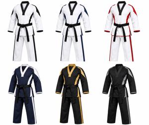 Uniforme de Taekwondo blanc pour homme, 100% coton respirant, coupe classique, vêtements d'arts martiaux pour adultes avec bordure noire et ceinture - Product Image 6