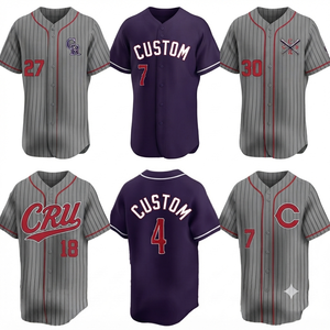 Maillot de baseball d'équipe gris foncé, personnalisé, brodé, à rayures fines, unisexe, col en V, 100 % coton - Product Image 2