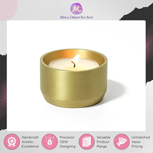Handmade Designer <b>Brass</b> Candle <b>Holder</b> Gold-Plated Deep Container with Hammered Finish for Home Decoration at Premium Price - Product Image 3