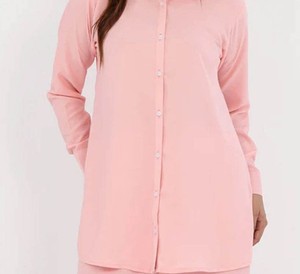 Women's Pink Oxford Cotton Long Sleeve Shirt <b>Set</b> With Turn-down Collar And Button Closure Regular Fit Casual Wear - Product Image 2