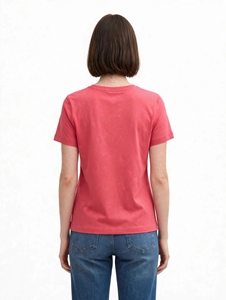 Women's Coral Pink Floral Print Crew Neck <b>T</b>-<b>Shirt</b> Regular Fit Short Sleeve 100% Cotton Casual Spring Summer Jersey Knit OD INDUS - Product Image 2