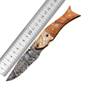 Couteau de poche pliant artisanal en acier Damas de qualité industrielle, lame tranchante en acier à haute teneur en carbone, manche en bois de rose, EDC, camping, chasse, OEM - Product Image 1