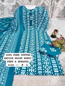 Nuevo Conjunto de Kurti-Pantalón y Dupatta de Algodón con Estampado Batik de Alta Calidad para Uso Casual, Moda Femenina, Exportador de Ropa Étnica - Product Image 5