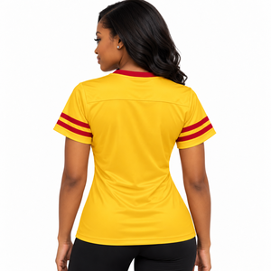 Maillot de football athlétique pour femme PDK, T-shirt à col en V et manches courtes, design sportif avec grand emblème bouclier et double - Product Image 2