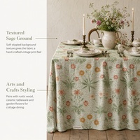 Nappe florale vert sauge à imprimé marguerites orange, longue jusqu'au sol, pour mariage et réception de thé