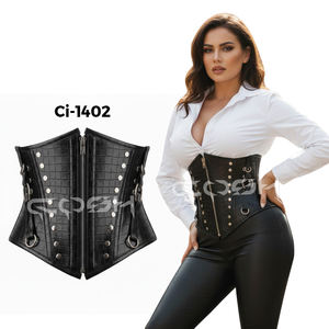 Custom Black Crocodile Embossed Leather <b>Gothic</b> Underbust <b>Corset</b> with Silver Studs & O-Rings Detail - Product Image 5