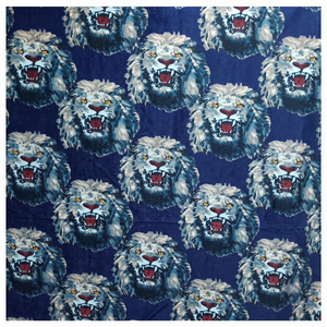 Tela ISI AGO con Cabeza de León Azul y Blanco |   Tela de Algodón Africana Premium para Prendas Tradicionales, Manualidades y Moda - Product Image 1