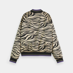 Women's Zebra Print Bomber <b>Jacket</b> Full Sleeve Stand Collar Zipper Closure Autumn Wear Regular Length Polyester Fabric - Product Image 2
