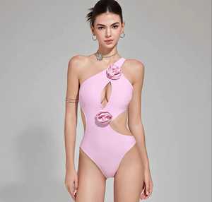 Conjunto de Falda Transparente Santorini Sculpt Monokini |   Body de un solo hombro con aberturas florales |   Traje de Baño de Una Pieza de Malla Rosa de Lujo - Product Image 3