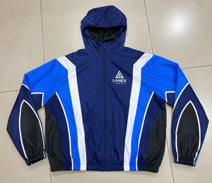 Custom Men Women Hooded Windbreaker <b>Jacket</b> Blue Contrast Panel Full Zip <b>Lightweight</b> Sports <b>Running</b> Training <b>Jacket</b> OEM ODM - Product Image 6