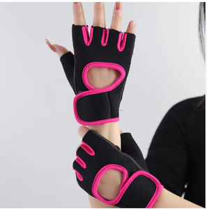 Unisex Neoprene Half Finger Gym <b>Gloves</b> Pink Trim <b>Weight</b> Lifting Fitness Workout Protection Pull On Design - Product Image 1