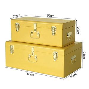 Metal <b>Storage</b> Trunk Box Rectangular Yellow With Handles Stacking Design Durable Classic Style For Sundries home decor - Product Image 3