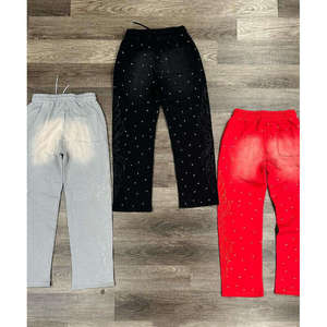 Pantalons de survêtement de haute qualité, nouveau style, logo personnalisé, strass, pantalons de survêtement amples pour hommes, streetwear, 100% coton, joggers unisexes en cristal - Product Image 4