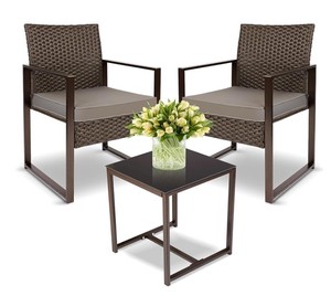 Contemporary Rattan Outdoor <b>Garden</b> <b>Set</b> with Coffee Table 2 Seater Weather Resistant Metal Frame Patio Furniture - Product Image 3