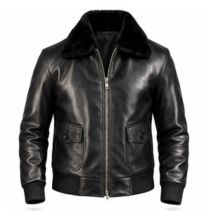 Chaqueta de Cuero Genuino Negra para Hombre, Chaqueta de Cuero de Invierno con Cuello de Piel, Chaqueta de Cuero Casual Clásica, Fabricante Personalizado - Product Image 1