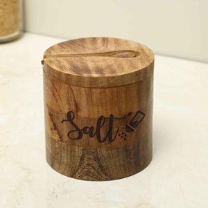 Boîte à sel en bois naturel de qualité supérieure avec couvercle rotatif, conteneur à épices fait main pour la cuisine, cadeau, compatible lave-vaisselle, écologique, pour sel et épices - Product Image 3