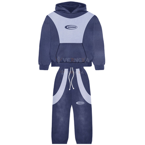 Ensemble de survêtement pour femme en molleton de coton épais, pantalon évasé, deux panneaux bicolores, 2 pièces, impression sérigraphique, pour le jogging - Product Image 1