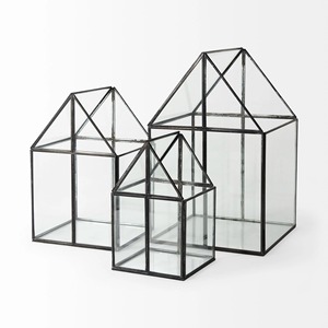 Juego de 3 terrarios de vidrio con forma de casa, con marco de metal decorativo, para centro de mesa de sala de estar, elegante exhibición en mesa o suelo. - Product Image 3